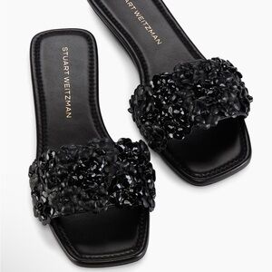 Stuart Weitzman Black Embellished Sandals, Size 8